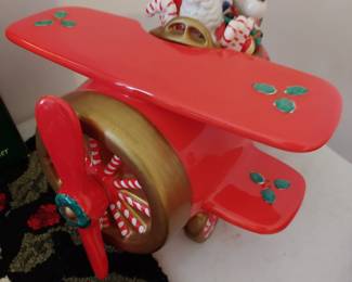 Fitz & Floyd: Red ceramic bi-plane candy dish 'Spirit of St Nick'