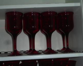 8 red stemmed plastic goblets