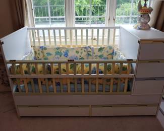 Matching white child's crib/day bed w/5 drawers