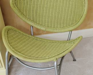 1 of 2 matching green wicker chairs