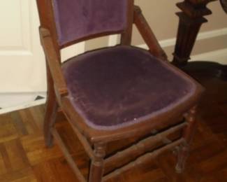 Eastlake chair w/purple fabric on seat & back