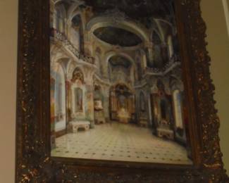 Large ornate framed picture of palace room 64"T x 30"W