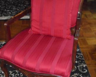 1 of 2 matching red stripe chairs w/pillows