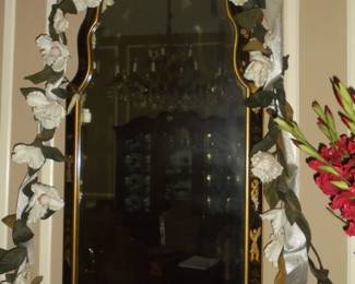 Framed oval top beveled glass mirror 48" T x 24"W