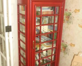 6' tall English red telephone boot book shelf w/4 shelves