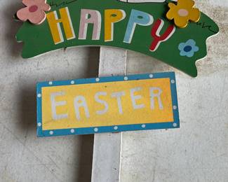 Wooden outdoor Easter Snoopy decoration. 