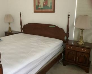 King four poster bed by Harden. Has matching night stands and dresser and chest of drawers