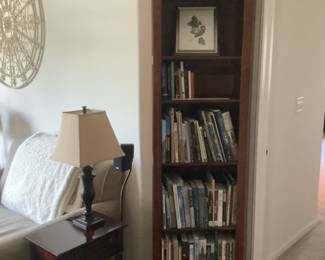 Tall brown wood bookshelf…measures 84” h x 15” d x 24” w. Presale $95