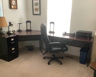 Two piece desk with file cabinet and chair. Desk measures 103” long x 29 high x 24” deep…presale on desk is $100. File cabinet $15 and chair is $25
