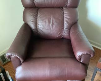 In great shape…leather recliner measures 40” h x 36” d x 33” w. Presale $125