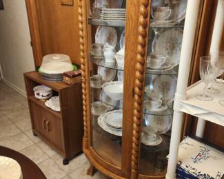 Oak Display Cabinet and set of China