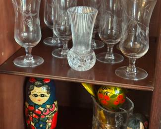 Nesting dolls, beer glasses, vase