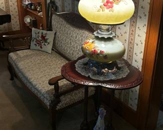 Antique gone with the wind lamp, elegant antique table
