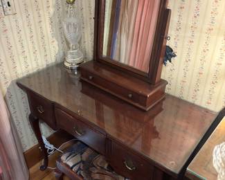 Dressing mirror (not attached to table) and cherry side table