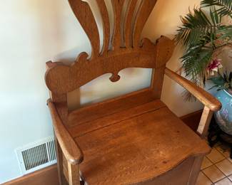 Antique oak hall bench with storage