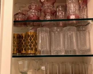 Glassware including Culver bar ware and Ralph Lauren Herringbone tumblers.