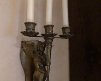 Pair of brass mermaid wall candle sconces.