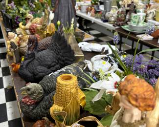 Wonderful seasonal decor.  Fall Pumpkins, Harvest corn candle holder, Turkeys of all sizes, florals