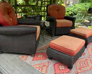 2 Heavily woven Chairs and Ottomans. (outdoor carpet not included)