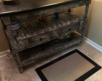 Country French Distressed black and cream table with barley twist legs. 47X32X18"