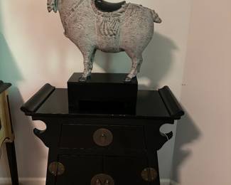 Chinese Horse with Black Saddle w Stand 16"X20"