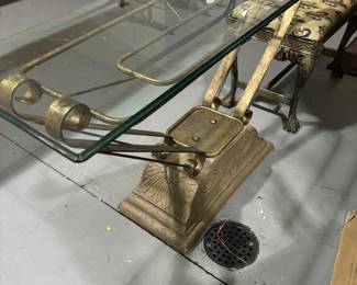 Nice Brass tone and glass sofa table.