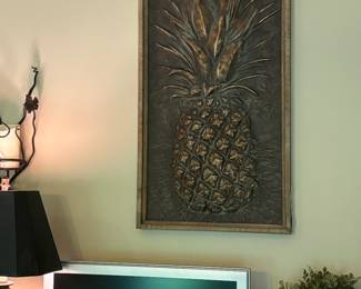 Metal Pineapple Relief 44X24" framed art