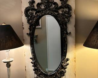 Victorian Style Mirror on primitive wood barn slats. 44X20"