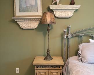 Love Candlestick Lamp. Pelican watching over everyone. Floating shelves.