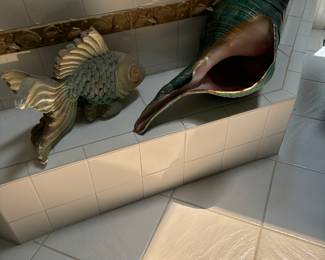 Wonderful ceramic fish and shell.  both approx 24"