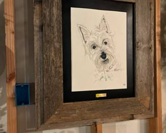 Portrait of "Harvey" Westie. barnwood frame