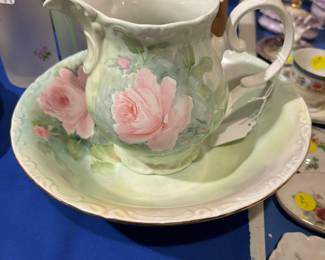Hand Painted small pitcher and bowl