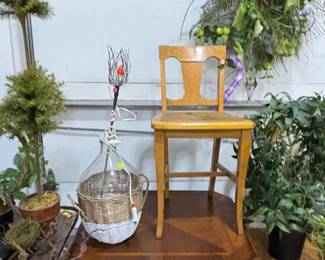 Beautiful florals, Nice caned chair - needs repair. Tables of all kinds