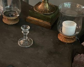 Nice votive candles with glass globes, crystal candle holder