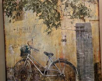 Love this french style bicycle print on canvas. 34X35"