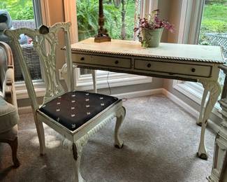 Country French Style Clawfoot Writing Desk.  Country French Desk Chair w Claw Foot. Nice wood base with distressed cream and gold trim