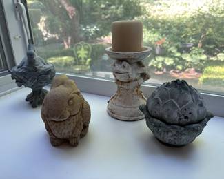 approx.  4 to 5" figures, pillar frog candle, artichoke, rabbit, bird in next