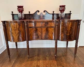 Antique flame mahogany serpentine sideboard                       41"h x 75"w x 24"d