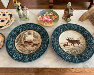 Majolica stag plates