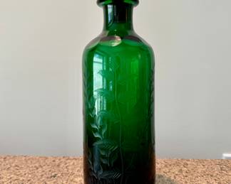 Rare 19th c. green glass decanter with etched fern design 