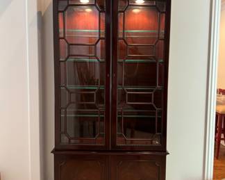 Mahogany glass door bookcase bureau                                            87"h x 42"w x 15"d