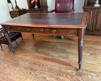 Antique English mahogany leather top partner's desk        30"h x 60.5" long x 36"d 
