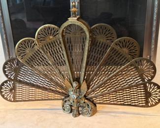 Antique brass peacock screen