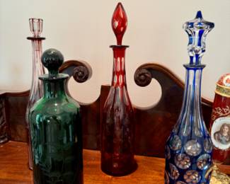 Antique Bohemian glass decanters