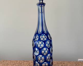 Blue overlay glass  decanter c. 1870