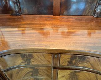 Antique flame mahogany serpentine sideboard                       41"h x 75"w x 24"d