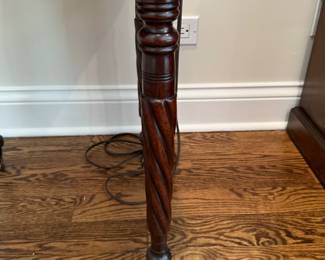 Classical carved mahogany drop leaf stand with glass pulls    29"h 18"w x 17"d