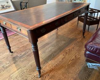 Antique English mahogany leather top partner's desk        30"h x 60.5" long x 36"d 