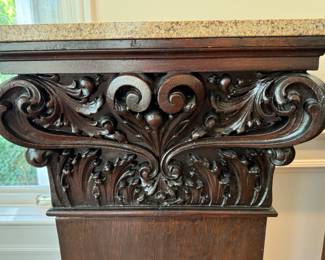 Pr carved pedestals with granite tops                                  47"h x 20"w x 15"d 