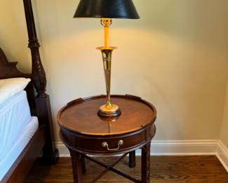Baker round table with Frederick Cooper brass lamp